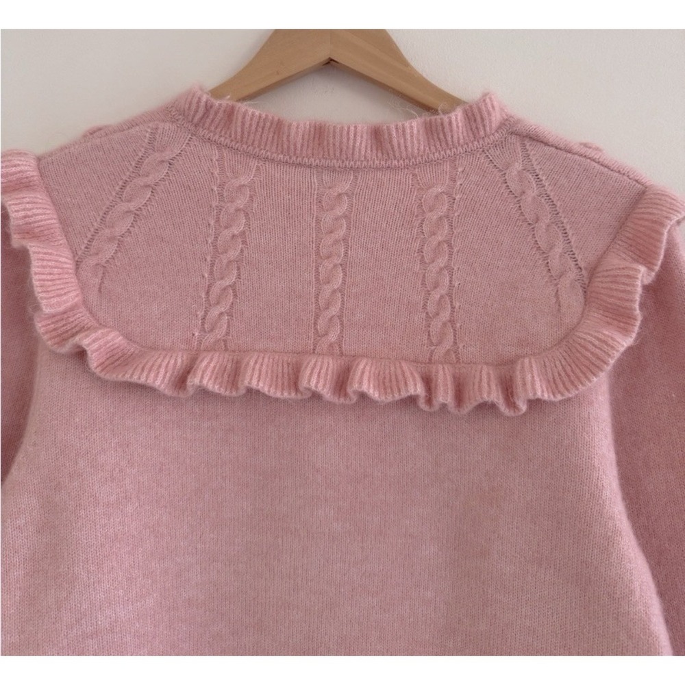 & Other Stories Paris Atelier Wool Embroidered Ruffle Knit Sweater SM Pink EUC - Picture 5 of 10